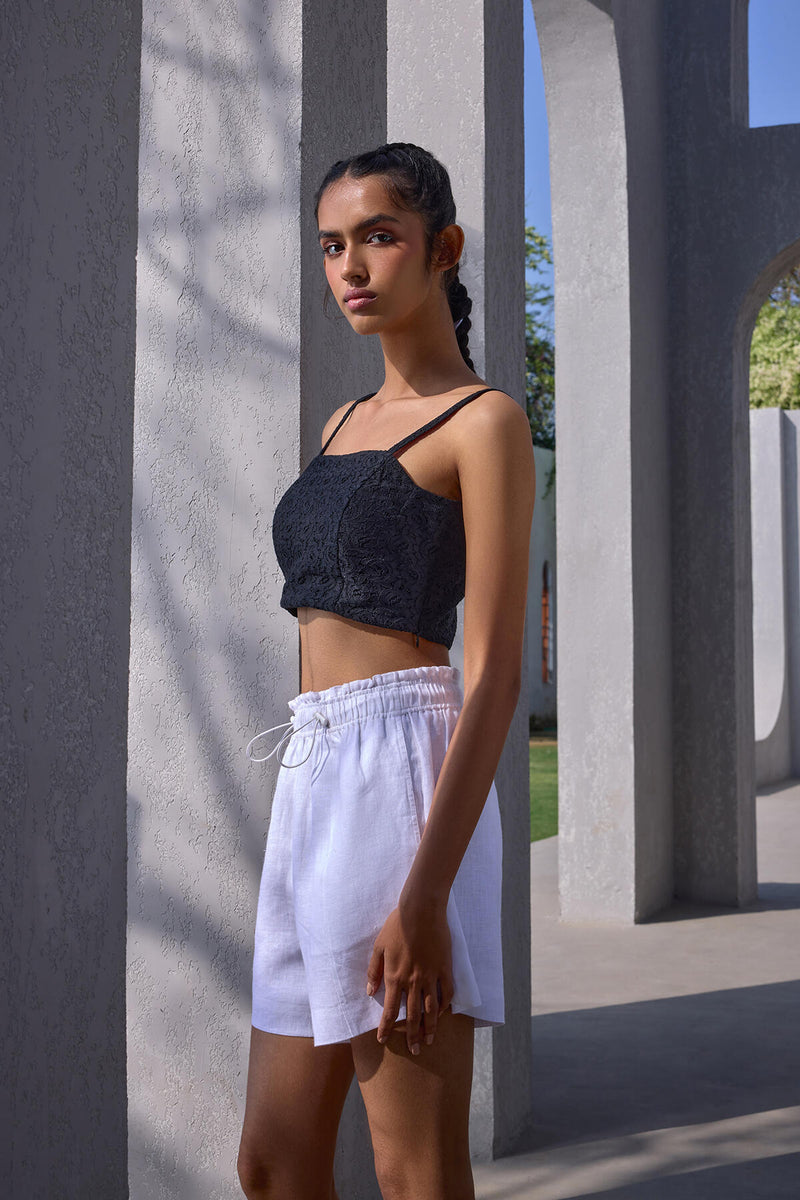The Chanda Albeli White Linen Shorts