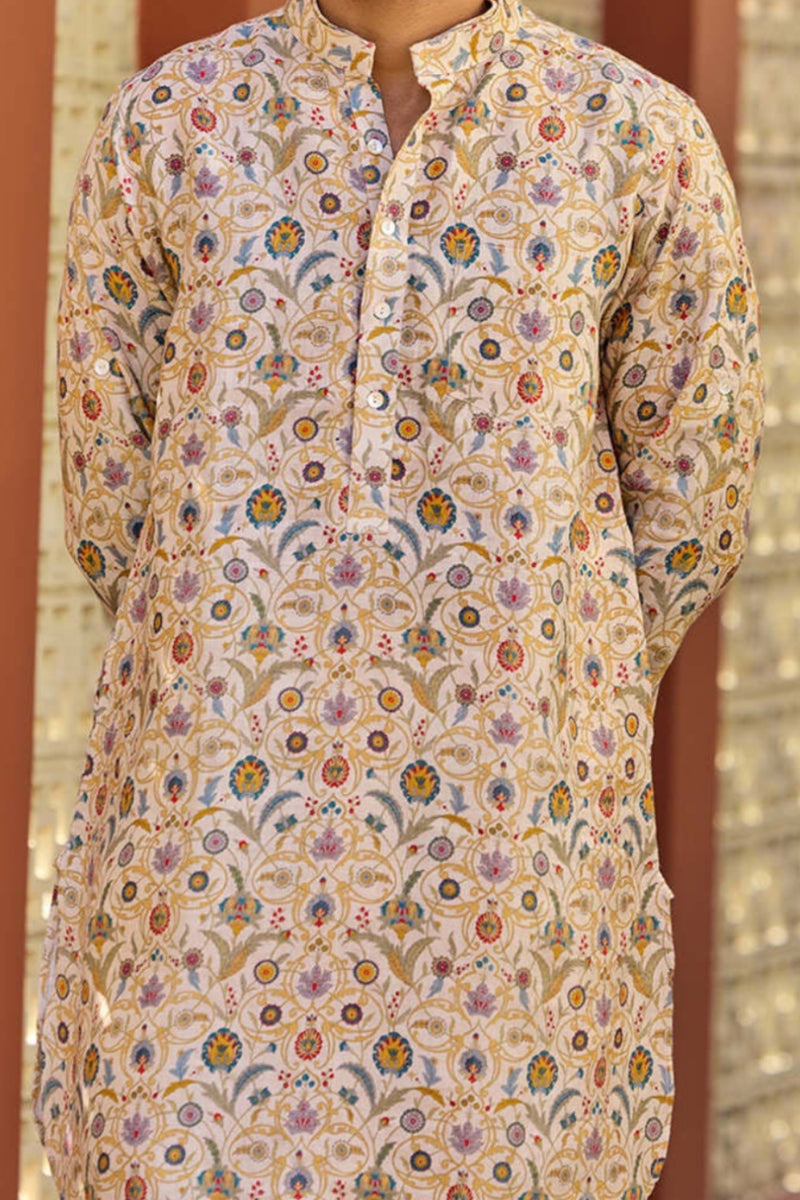 The Irshaad Persian Print Linen Kurta