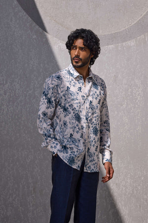 The Pryce Blue Baroque Linen Shirt