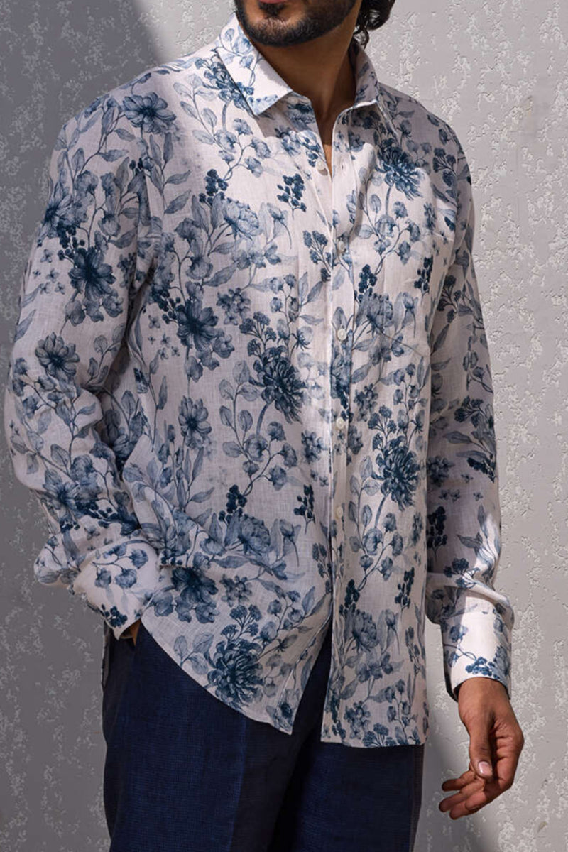 The Pryce Blue Baroque Linen Shirt
