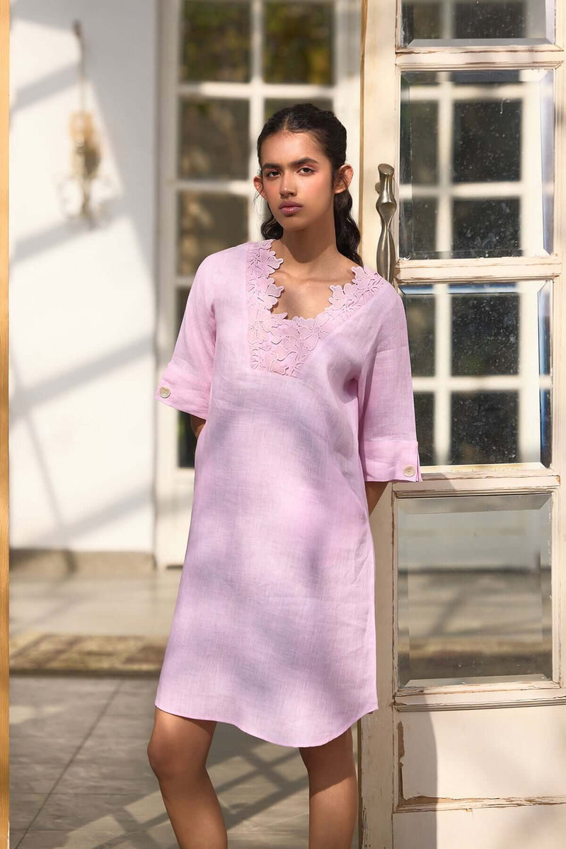 The Guftagu Orchid Pink Linen Dress