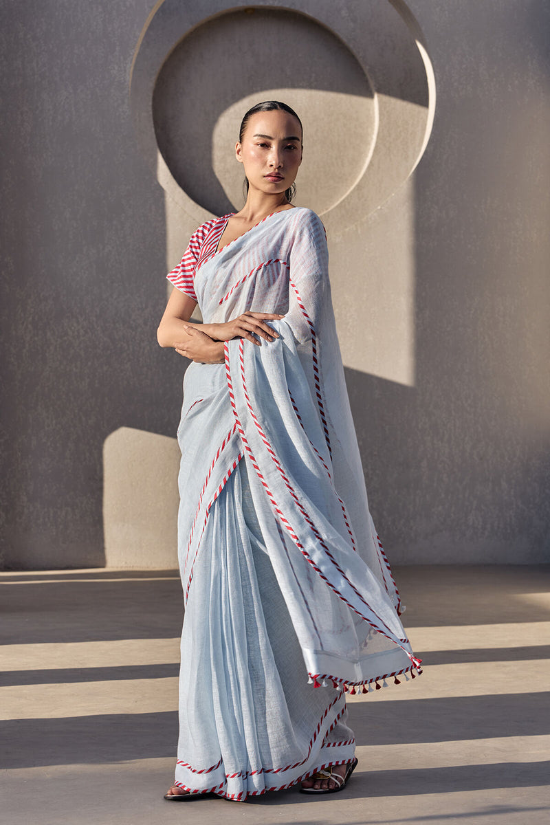 The Mehfil Hibiscus Blush Linen Saree