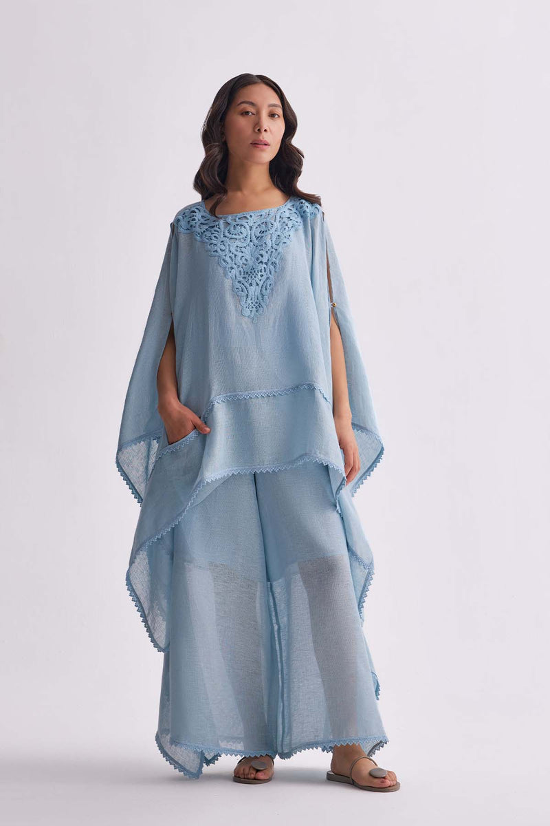 The Prishitha Light Blue Linen Cape Set