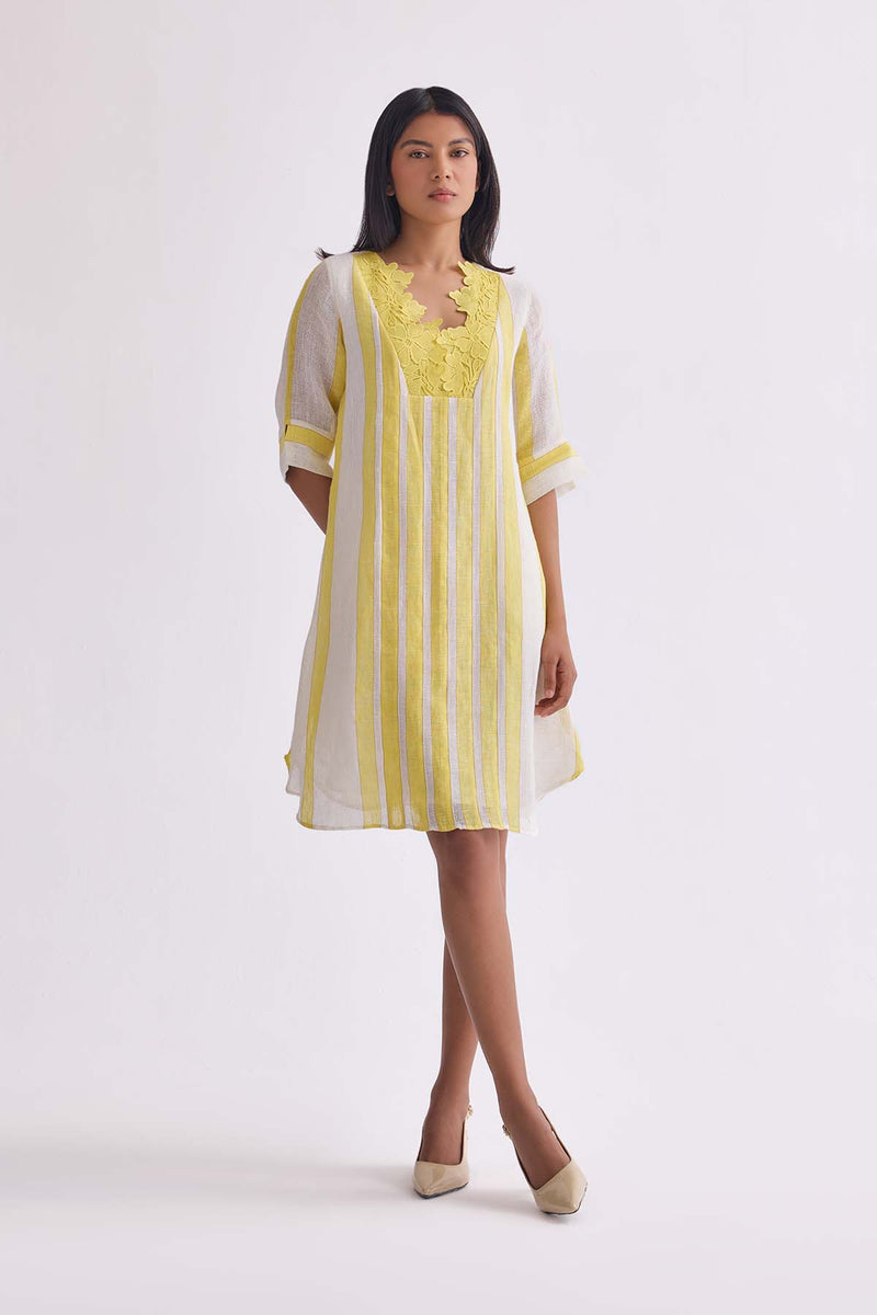 The Lishitha Yellow Stripe Linen Dress