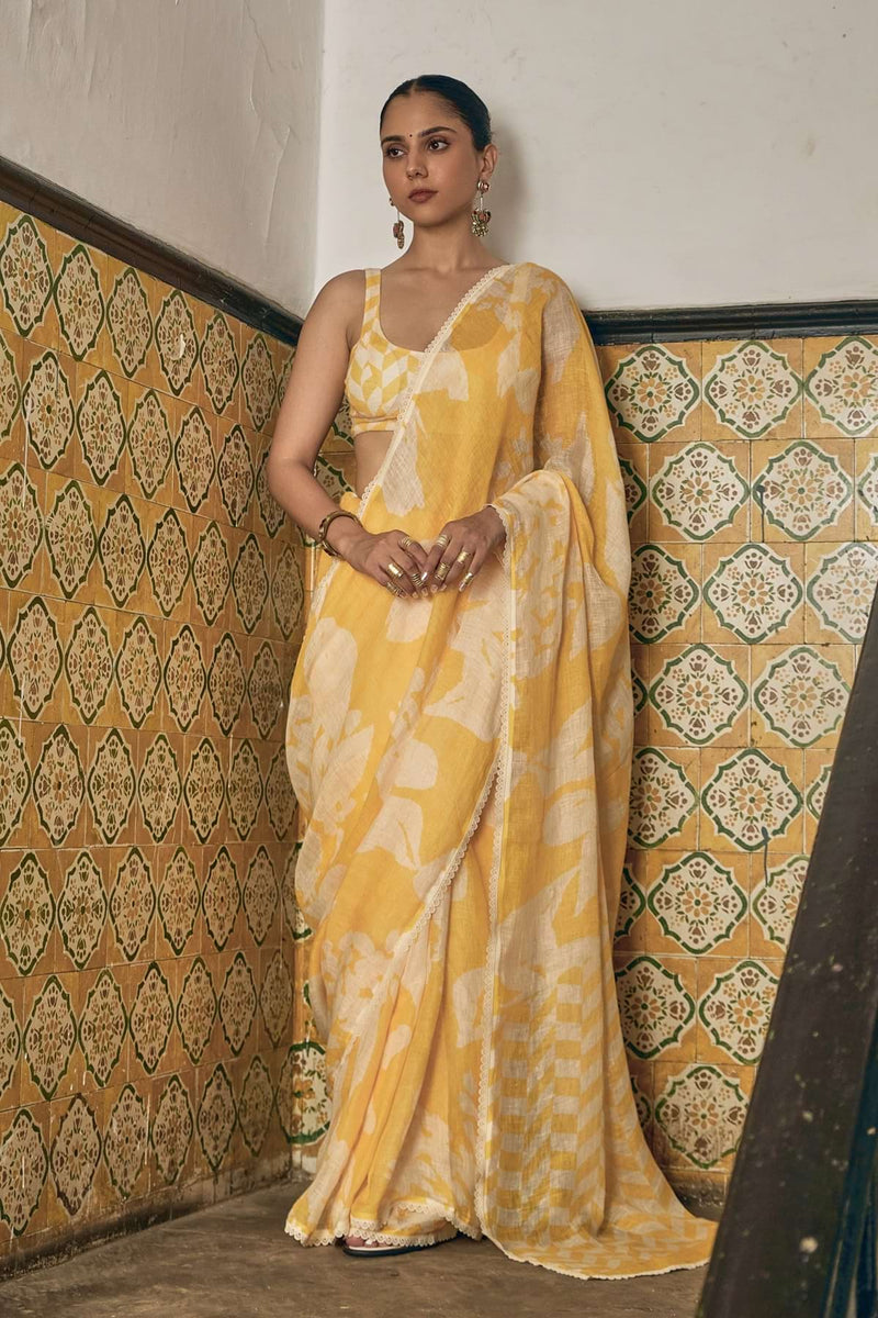 The Marisol Yellow Sunshine Handcrafted Linen Saree