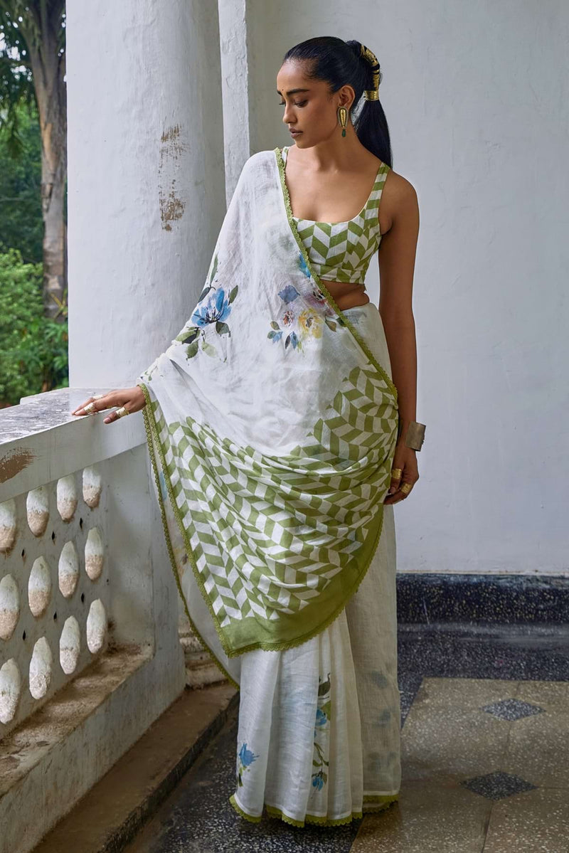 The Marisol Multi Print Handcrafted Linen Saree