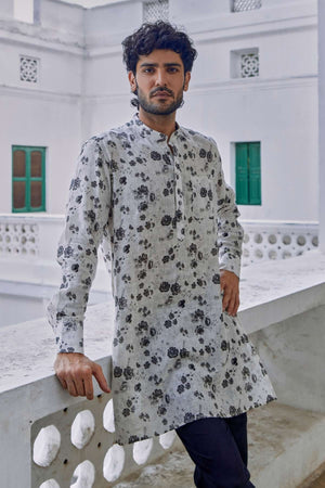 The Mazus Kurta - White Black Print