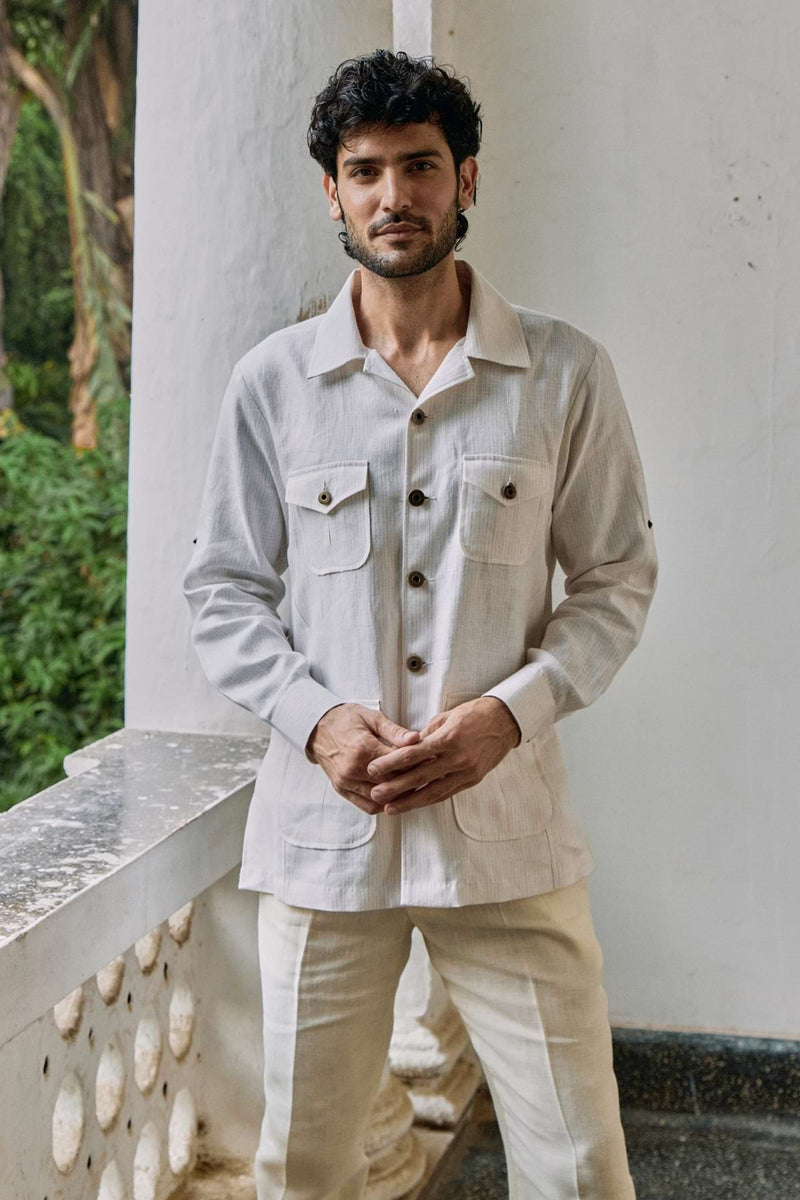 The Leander Off White Linen Safari Jacket