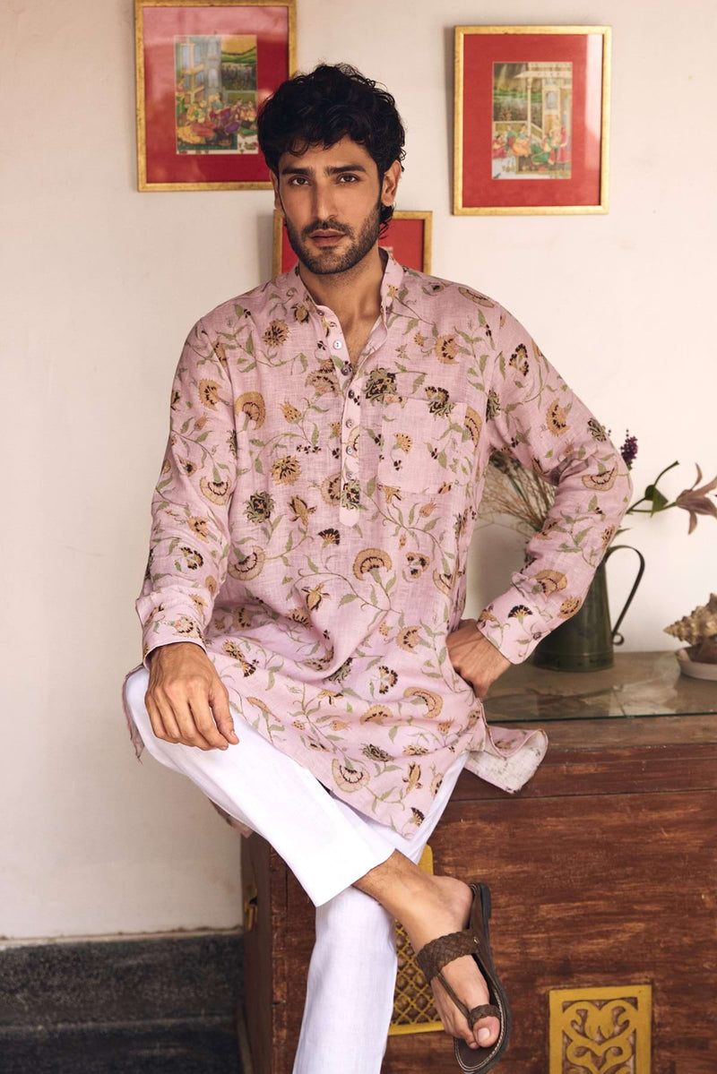 The Mazus Lavender Bloom Linen Kurta