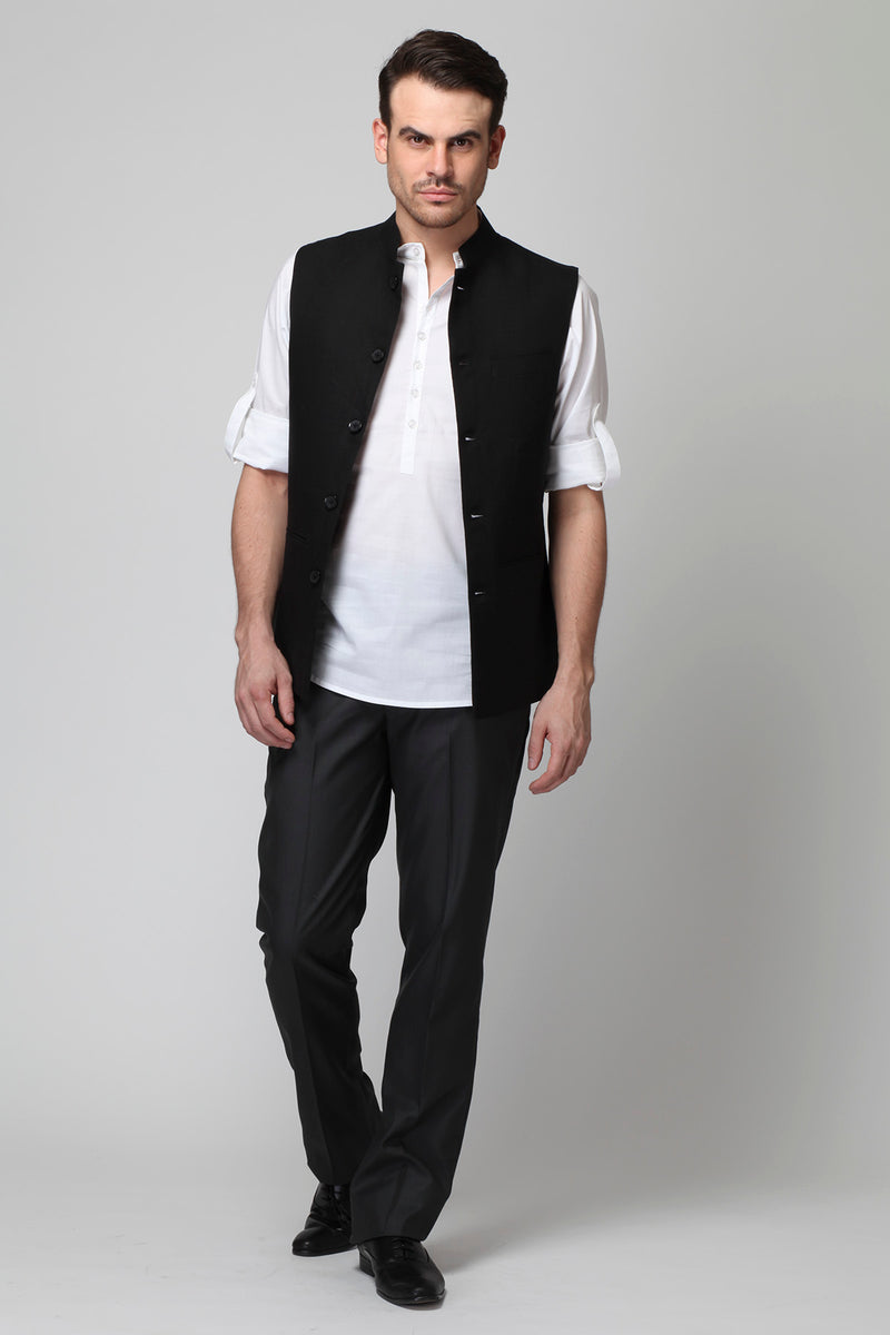 Vintage Mens Sleeveless Black Nehru Jacket - Yellwithus.com