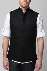 Vintage Mens Sleeveless Black Nehru Jacket - Yellwithus.com