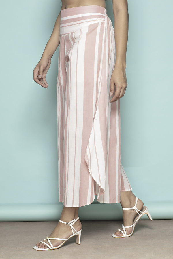 Stripe Flare it is! Powder Pink Cotton Trousers -Yellwithus.com