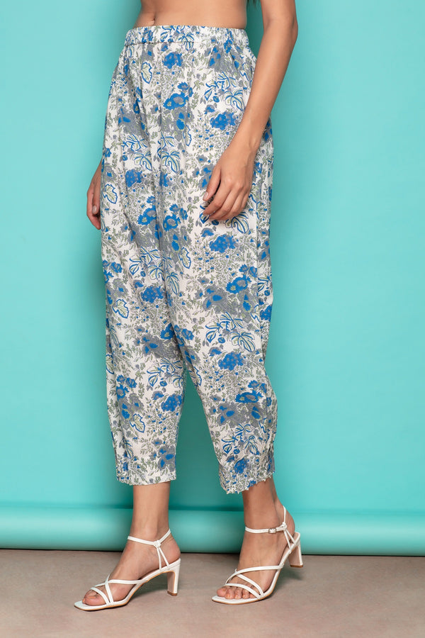 The Parthenia White Blue Flower Print Salwar-Yellwithus.com