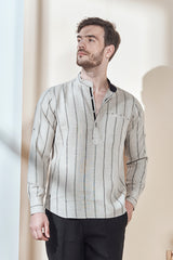 Striped Natural Short Kurta for Man - Yellwithus.com