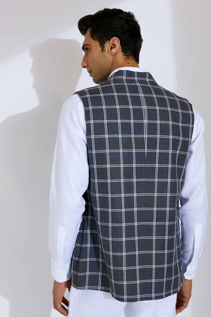 The Doppleganger Gray Checks Nehru Jacket-Yellwithus.com