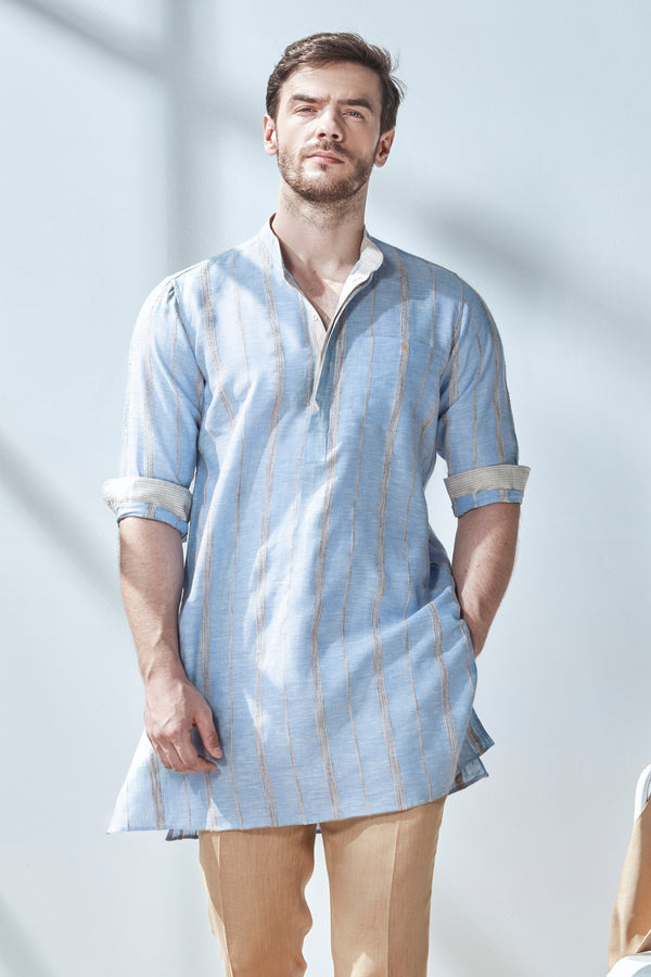 The Mabili Blue Strip Printed Kurta for Men - Yellwithus.com