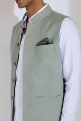 The Terra Firma - Linen Mint Green Nehru Jacket for Man | Yellwithus