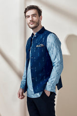The Azul Nehru Jacket Blue Linen Nehru Jacket Design - Yellwithus.com