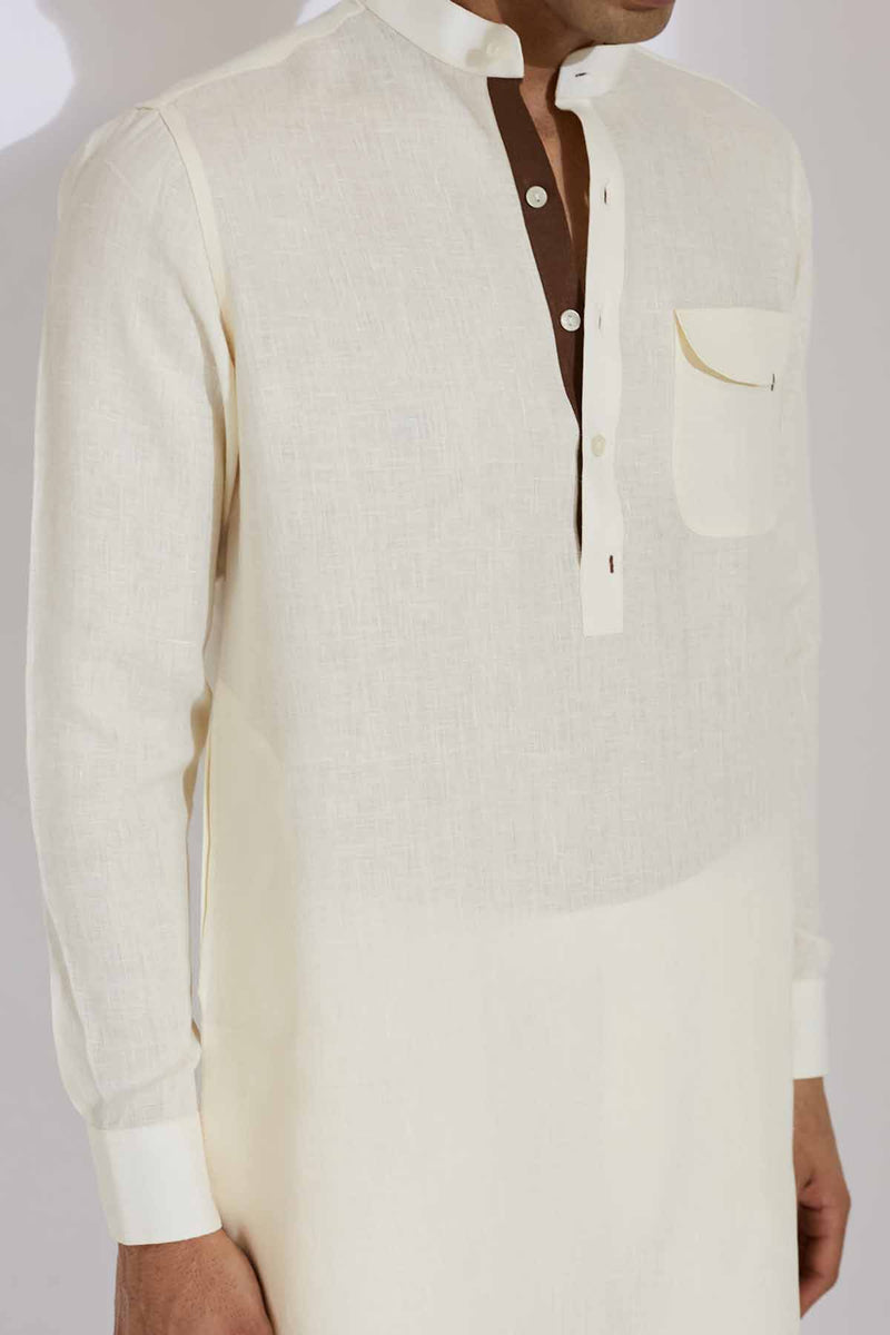 The Zeroun Cream Linen Kurta for Men