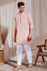 The Hiyan Peach Linen Kurta for Men - Yellwithus.com