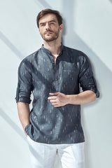 Mandarin Collar Kurta With Rolled Up Sleeves-Yellwithus.com