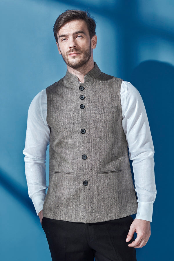 Men's Nehru Collar Jacket Two Tone Formal Sleeveless - Yellwithus.com