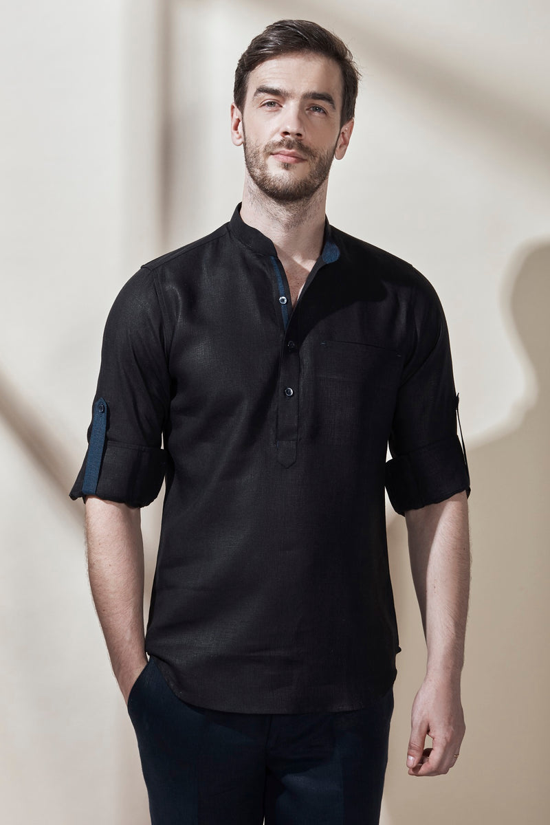 Shiny Short Black Kurta for Men - Yellwithus.com