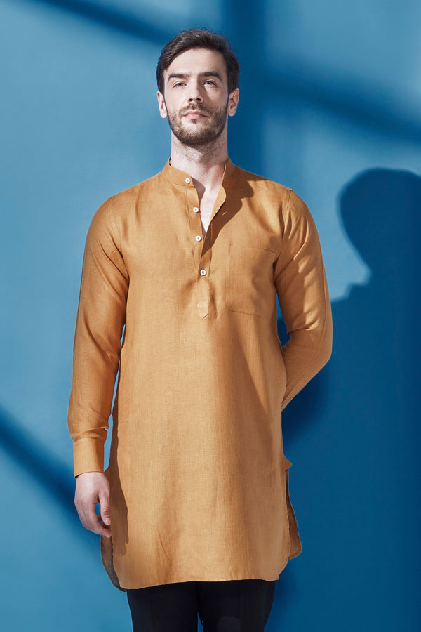 Handsome High Tuscany Linen Kurta for Men -Yellwithus.com