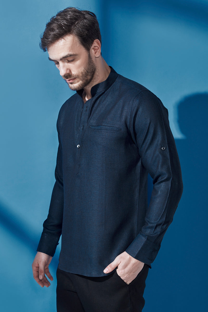 Shiny Short Blue Kurta for Men - Yellwithus.com