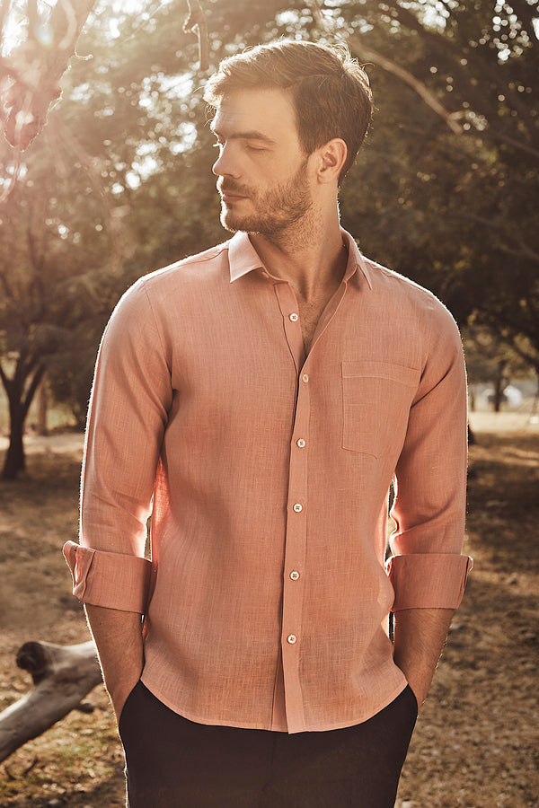 Extended Collar Linen Shirt - Powder Pink - Yellwithus.com