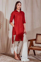 The Alora Linen Maroon Kurta For Women - Yellwithus.com