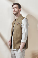 Vintage Men's Olive Green Nehru Jacket-Yellwithus.com