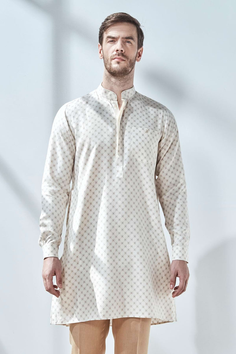 The Mabili Cream Printed Linen Kurta