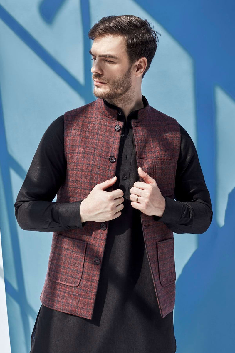 The Sami Maroon Linen Nehru Jacket