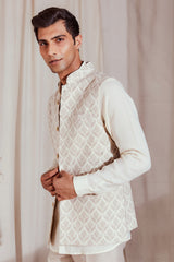 The Heritage - Beige Linen Nehru Jacket for Man | Yellwithus.com