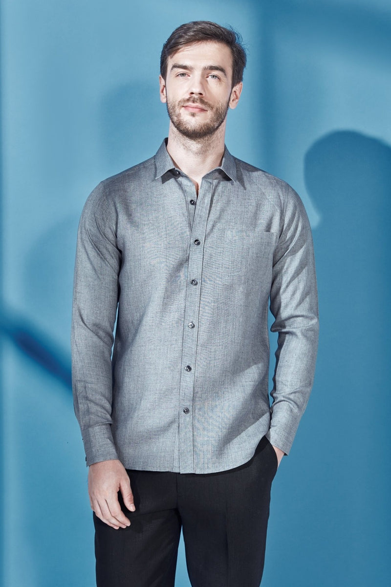 Extended Collar Linen Shirt - Gray Chambray - Yellwithus.com