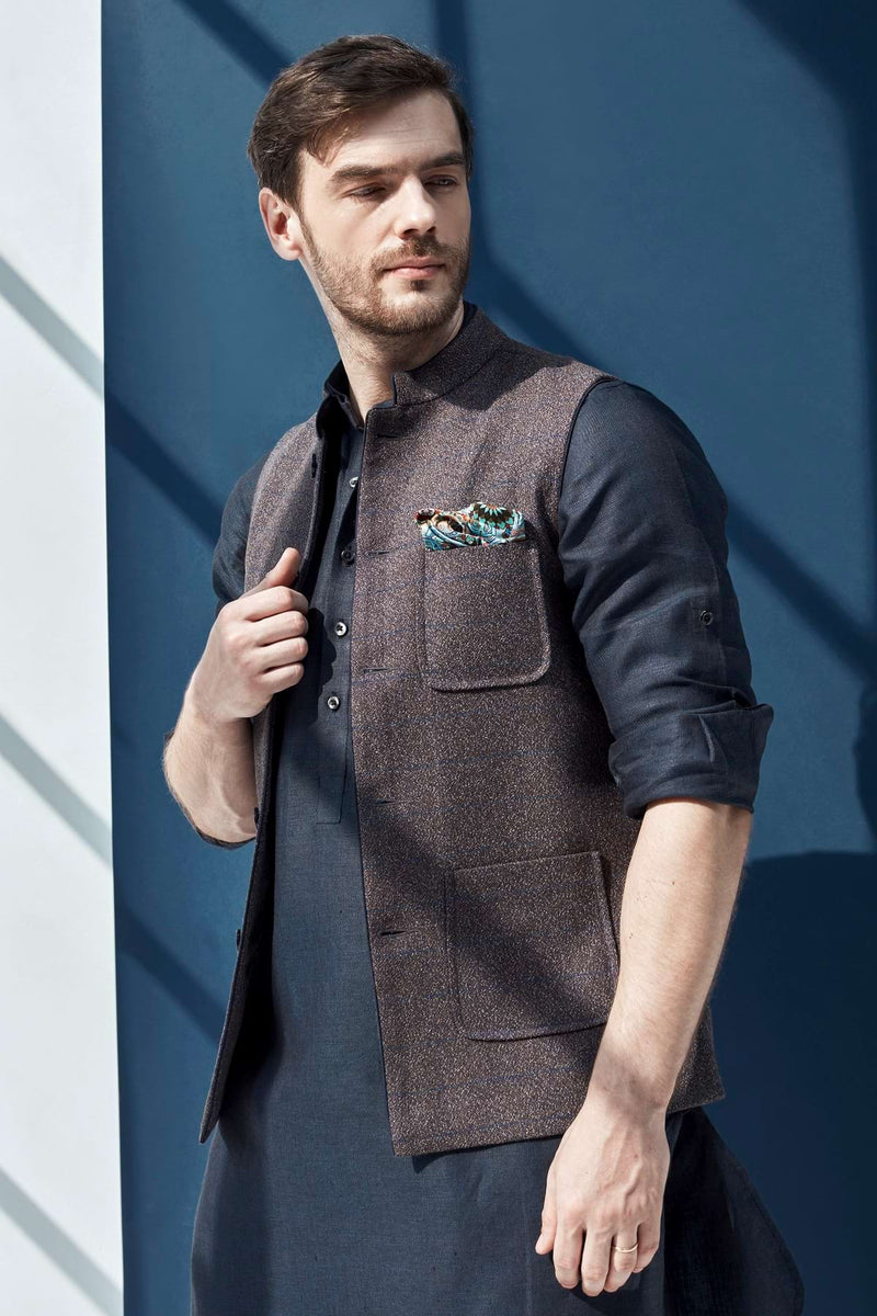 The Sami Grey Linen Nehru Jacket