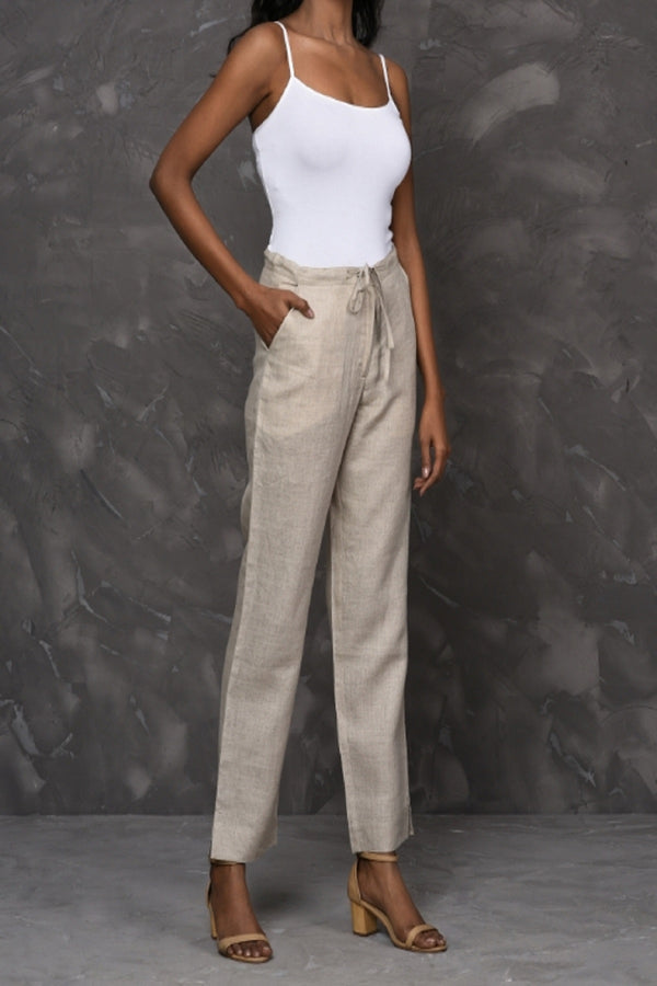 Lucid Drawstring Natural Linen Pants-Yellwithus.com