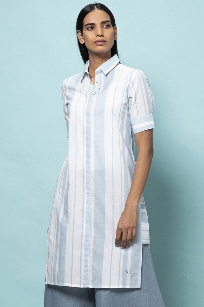 Deckchair Stripe Blue Linen Tunic-Yellwithus.com