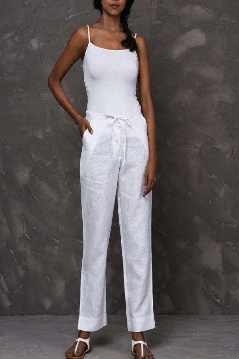 Lucid Drawstring Daisy White Pants-Yellwithus.com