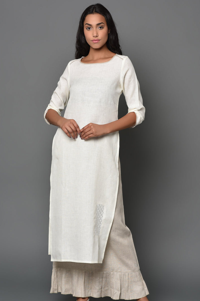 Heirloom off-white Kurti-Yellwithus.com