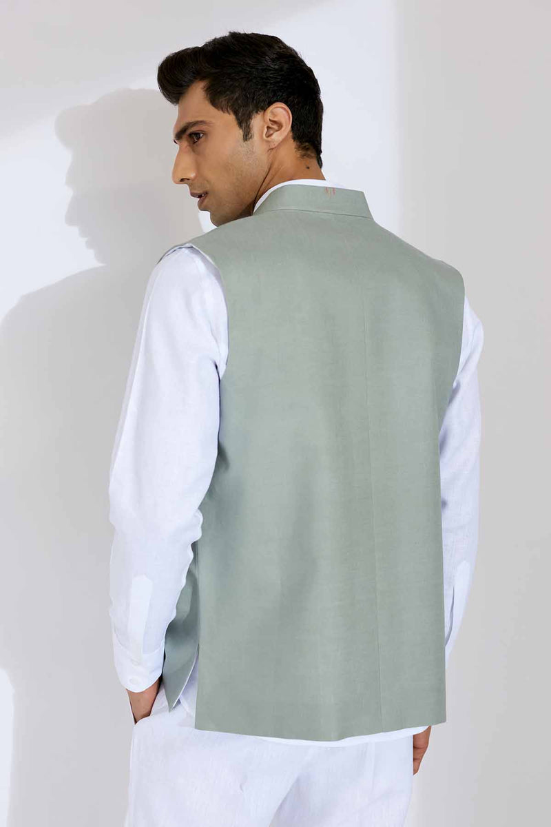 The Terra Firma - Linen Mint Green Nehru Jacket for Man | Yellwithus