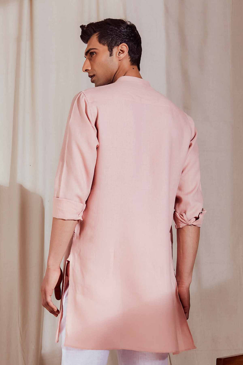 The Hiyan Peach Linen Kurta for Men - Yellwithus.com