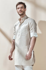 Mandarin Traditional Vibe Designer Linen Kurta for Men - Yellwithus