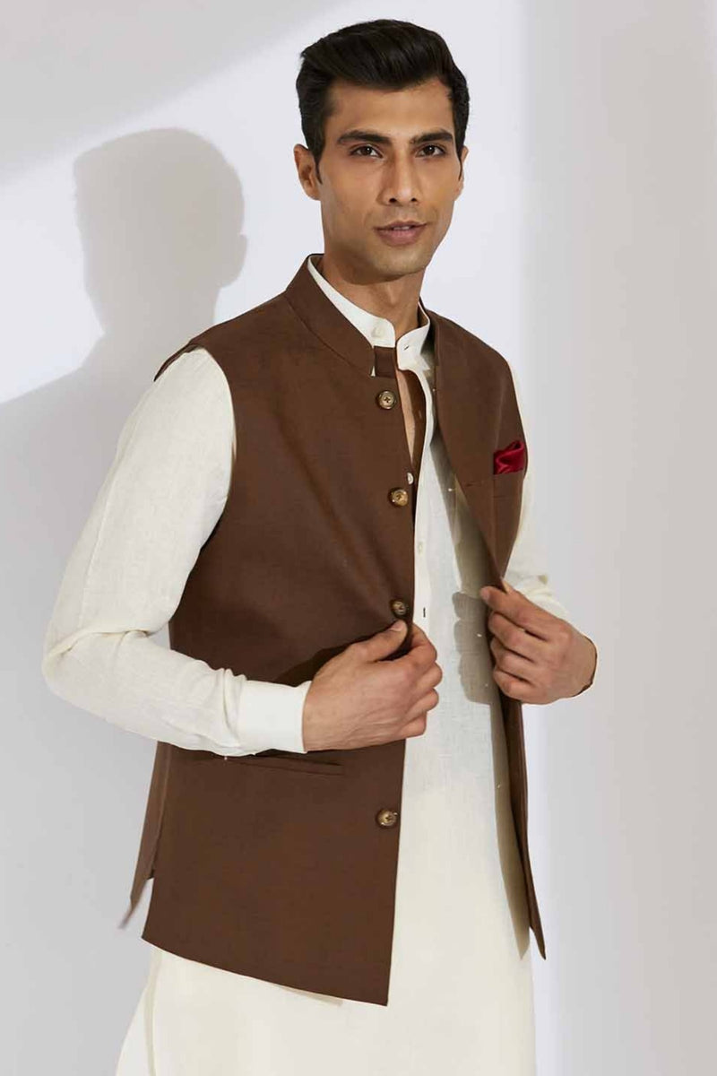 The Terra Firma Brown Linen Nehru Jacket