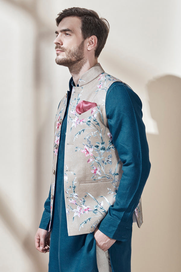 The Norio Nehru Jacket Natural Pink Flower for Wedding - Yellwithus.com