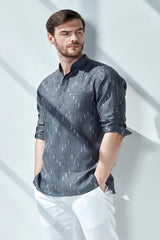 Mandarin Collar Kurta With Rolled Up Sleeves-Yellwithus.com
