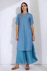 The Mahsa Blue Kurta for Ladies - Yellwithus.com