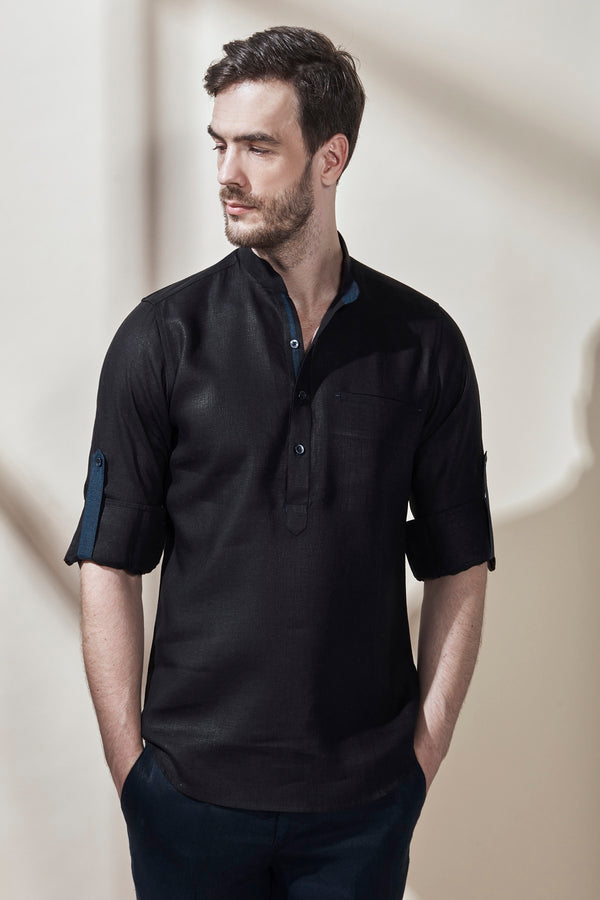 Shiny Short Black Kurta for Men - Yellwithus.com