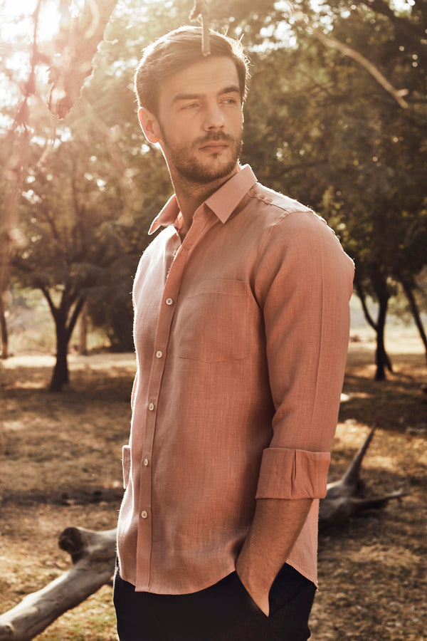 Extended Collar Linen Shirt - Powder Pink - Yellwithus.com